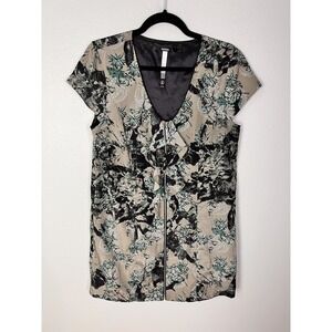 Kensie Womens Size Large Exposed Zipper Ruffle Front Cap Sleeve Floral Dress